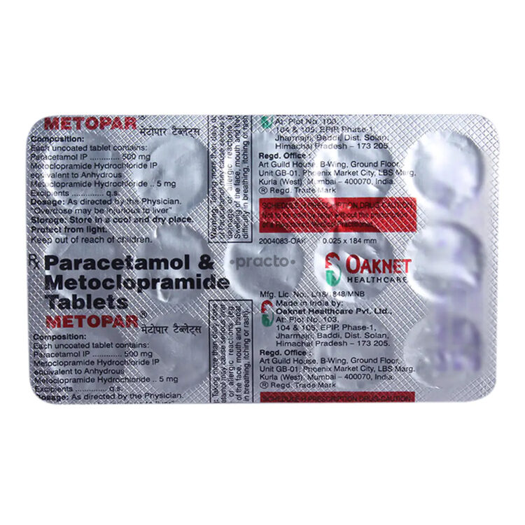 metopar-tablet- Metopar, Paracetamol, Metoclopramide